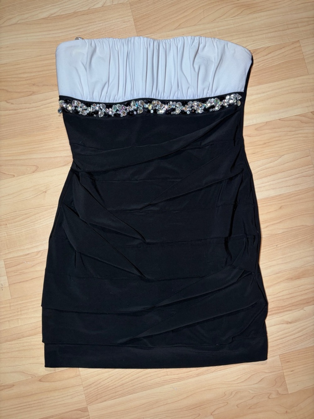 Deb Strapless Black and White Jeweled Cocktail Dress